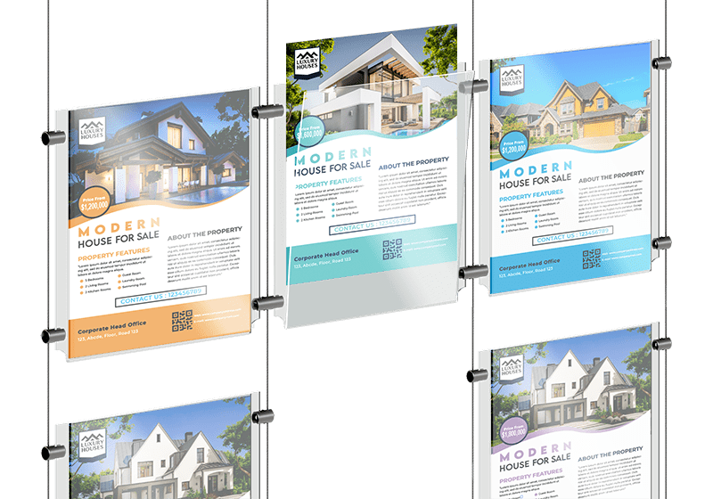 Cable Suspended Displays for Walls and Windows | Nova Display Systems