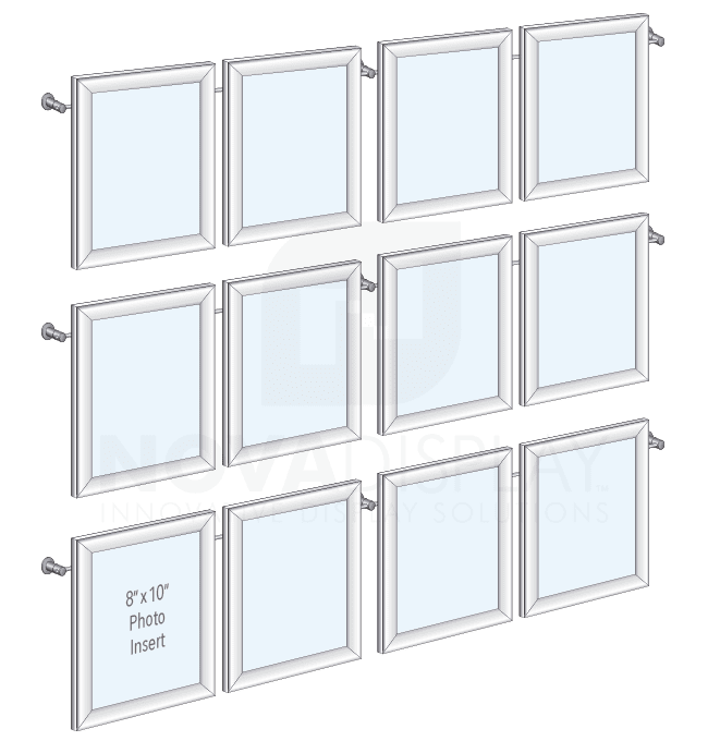 KHAF-001 Wall Mounted Hook-On Rod Aluminum Front-Load Photo Frame Display Kit / Mounted with 6mm Horizontal Rod System | Nova Display Systems