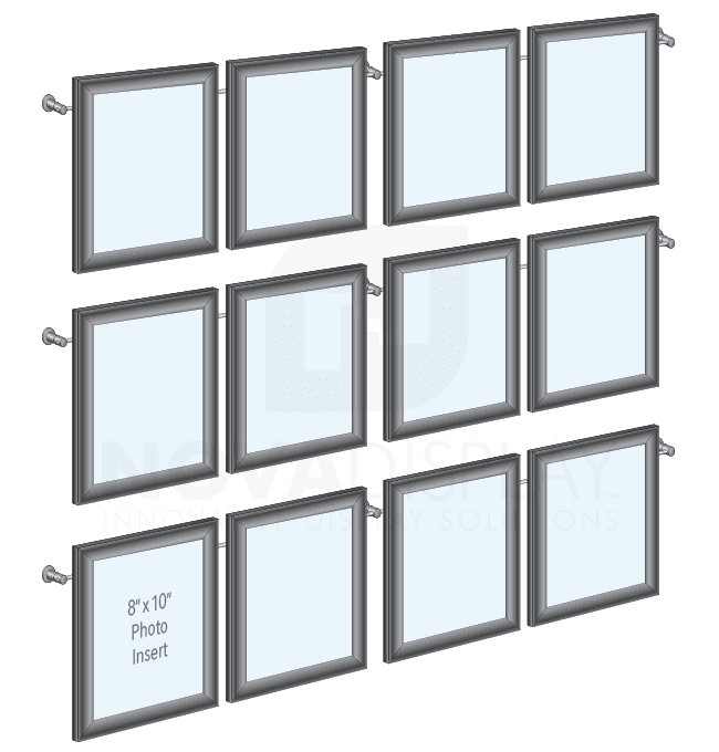 KHAF-004 Wall Mounted Hook-On Rod Aluminum Front-Load Photo Frame Display Kit / Mounted with 6mm Horizontal Rod System | Nova Display Systems