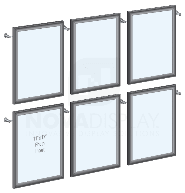KHAF-006 Wall Mounted Hook-On Rod Aluminum Front-Load Photo Frame Display Kit / Mounted with 6mm Horizontal Rod System | Nova Display Systems