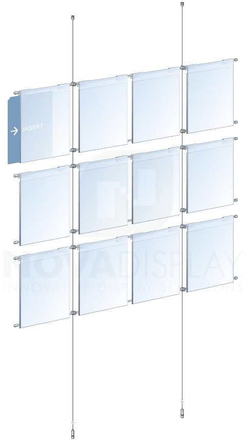 KHPI-005 Cable Suspended Hook-On Acrylic Info/Poster Display Kit / Ceiling-to-Floor Tensioned | Nova Display Systems