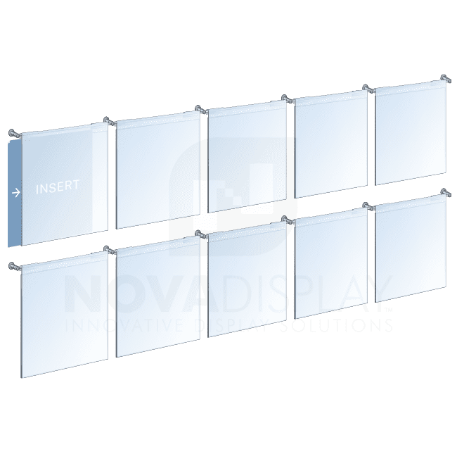 KHPI-030 Wall Mounted Hook-On Acrylic Info/Poster Display Kit / Mounted with 6mm Horizontal Rod System | Nova Display Systems