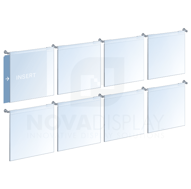 KHPI-031 Wall Mounted Hook-On Acrylic Info/Poster Display Kit / Mounted with 6mm Horizontal Rod System | Nova Display Systems