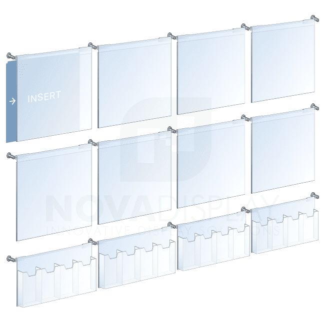 KHPI-034 Wall Mounted Hook-On Acrylic Info/Poster Display Kit / Mounted with 6mm Horizontal Rod System | Nova Display Systems