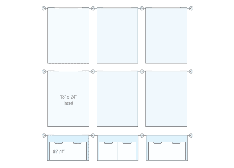 KHPI-035 Wall Mounted Hook-On Acrylic Info/Poster Display Kit / Mounted with 6mm Horizontal Rod System | Nova Display Systems