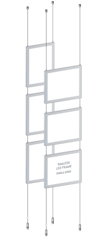 KLPC-101 Rimless LED Backlit Display Kit Suspended on Cable System / Portrait and Landscape Format | Nova Display Systems