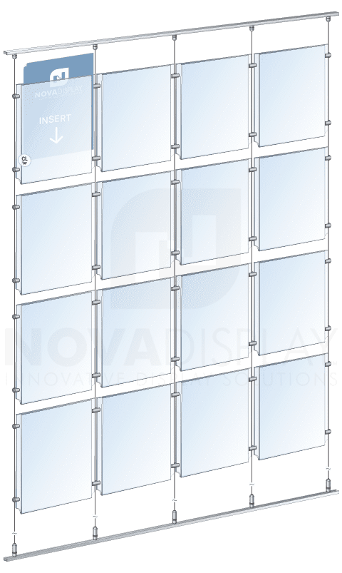 KPI-125 Cable Suspended Easy-Access Acrylic Poster Display Kit Ceiling-to-Floor Mounted on Rails/Tracks | Nova Display Systems