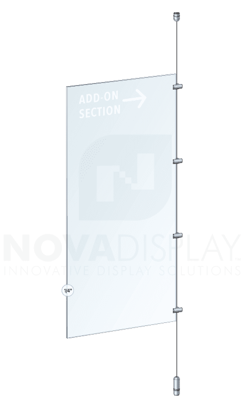 KCPR-002-ADD-CL Cable Suspended Add-on Partition Kit with Acrylic Resin Panels — Crystal Clear Matte Acrylic | Nova Display Systems