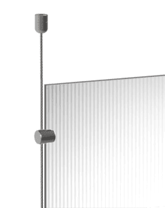 Ceiling-to-Floor 3mm Cable Suspension for Resin Panel Partitions | Nova Display Systems