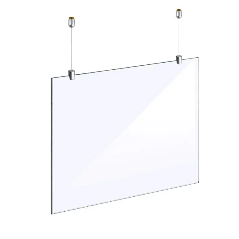 Acrylic Sneeze Guard Suspended on Cables — Acrylic Sneeze Guards for Counter | Nova Display Systems