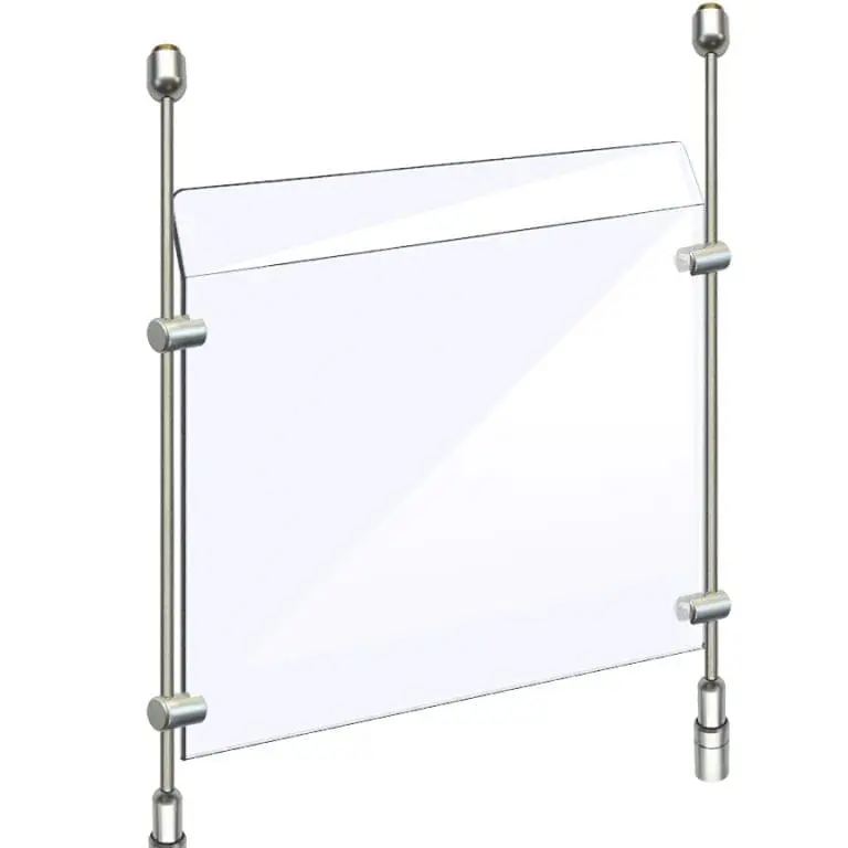 Acrylic Sneeze Guard Suspended from Ceiling-to-Counter with Rods — Acrylic Sneeze Guards for Counter | Nova Display Systems