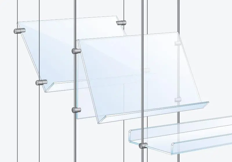 Acrylic Angled/Sloped Shelves Mounting — Hardware Options | Nova Display Systems