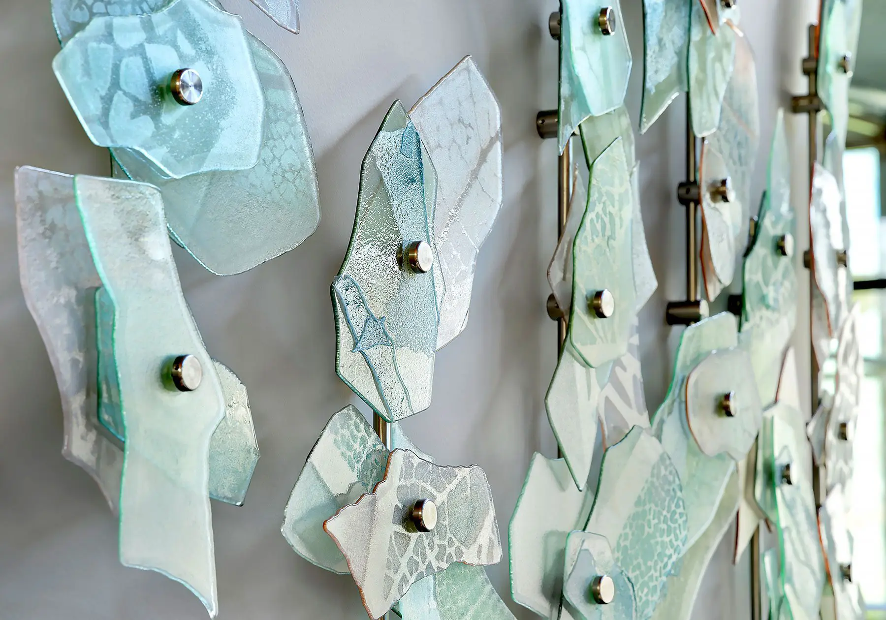D3033 — Custom Glass Decor Project Wall Mounted with Rod Systems by Brazee Street Studios