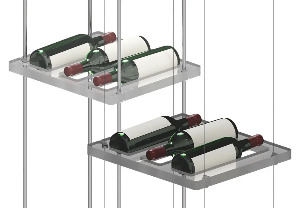 Cable/Rod Suspended Wine Rack Display with Acrylic Nest Shelves