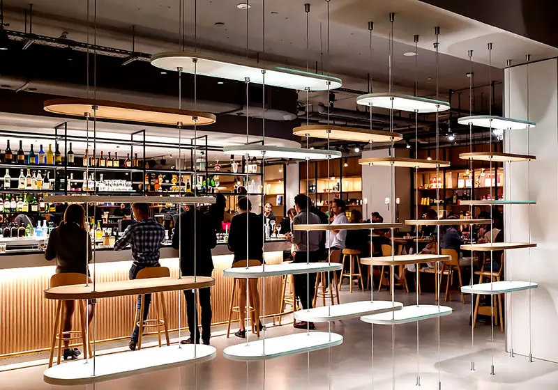 DC1625 — Product Showcase Display Concept | 6mm Rod Suspended Decorative Shelves for Bars and Restaurants