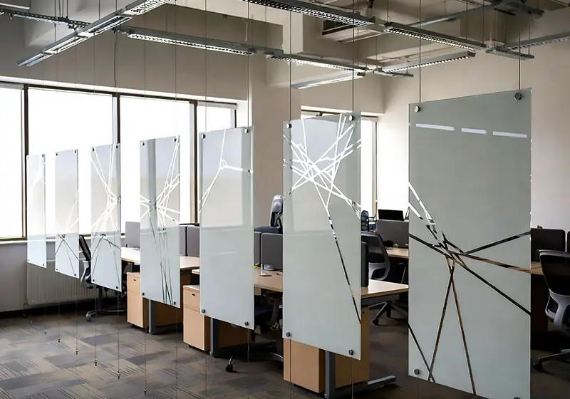 DC1808 — Office Partition Design Concept | Decorative Acrylic Resin Screens with Cable Hanging System