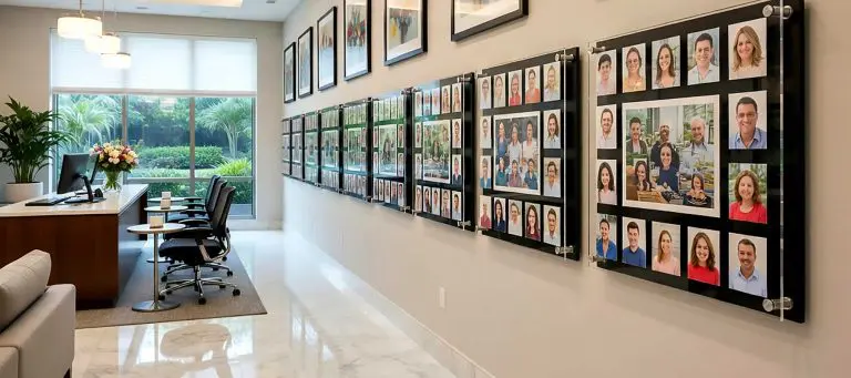 Custom Acrylic Collage Photo Wall – Standoff-mounted frames in multiple acrylic styles and layouts