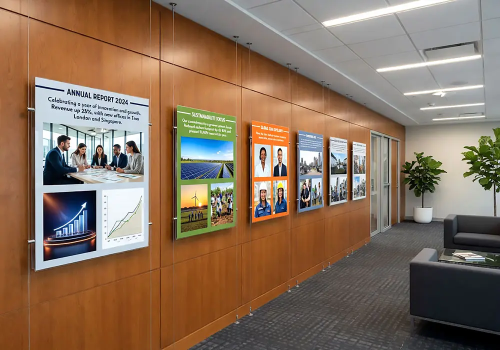 C1053 — Info-Poster Wall Display Suspended with Cable Systems | Design Concept