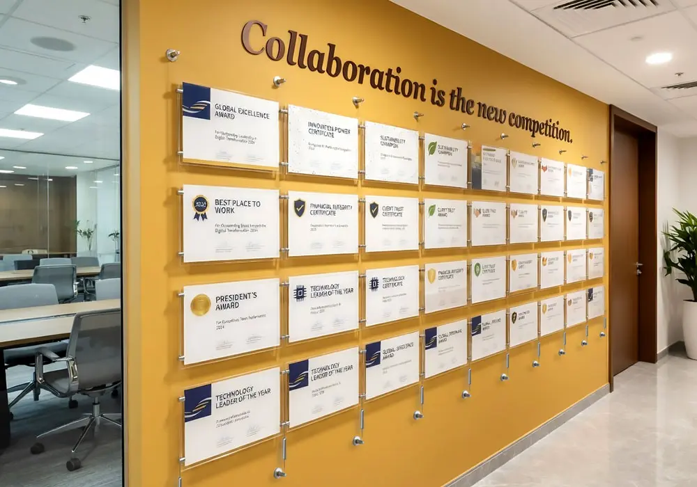 H1016 — Certificate Wall Display Suspended with Cable Systems | Design Concept