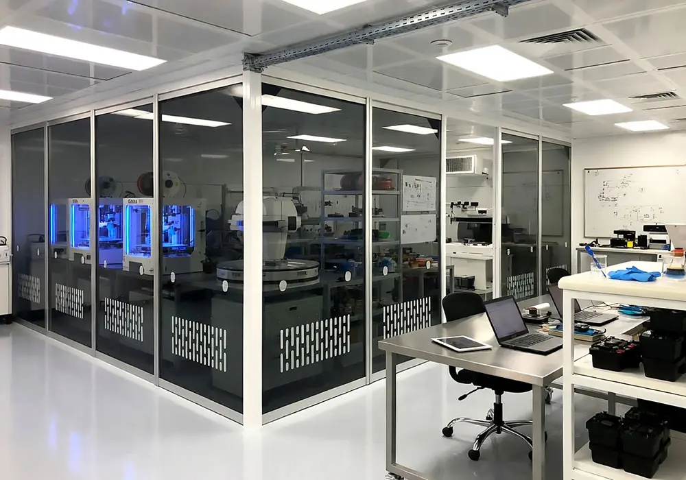 M3110 — Modular Partition Walls with Tinted-Acrylic Resin Panels for Clean-Room Production Facility | Design Concept