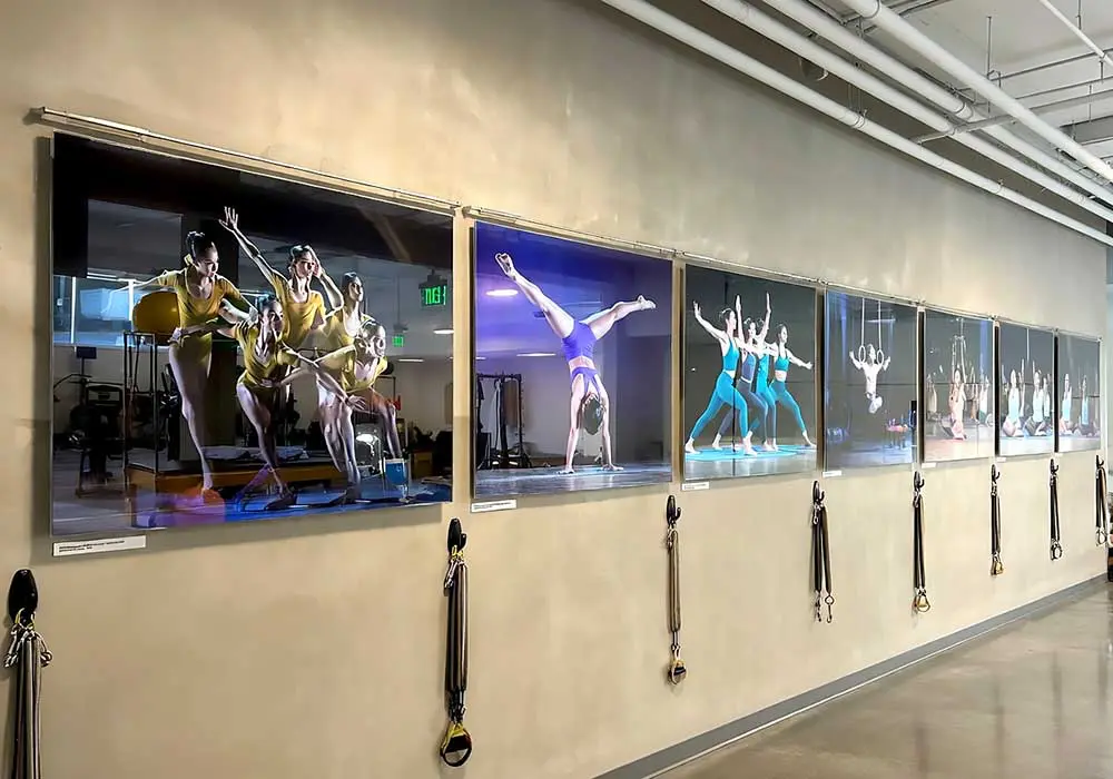P2028 — Poster and Photography Wall Display with Acrylic Frames Mounted on Horizontal Rods | Design Concept