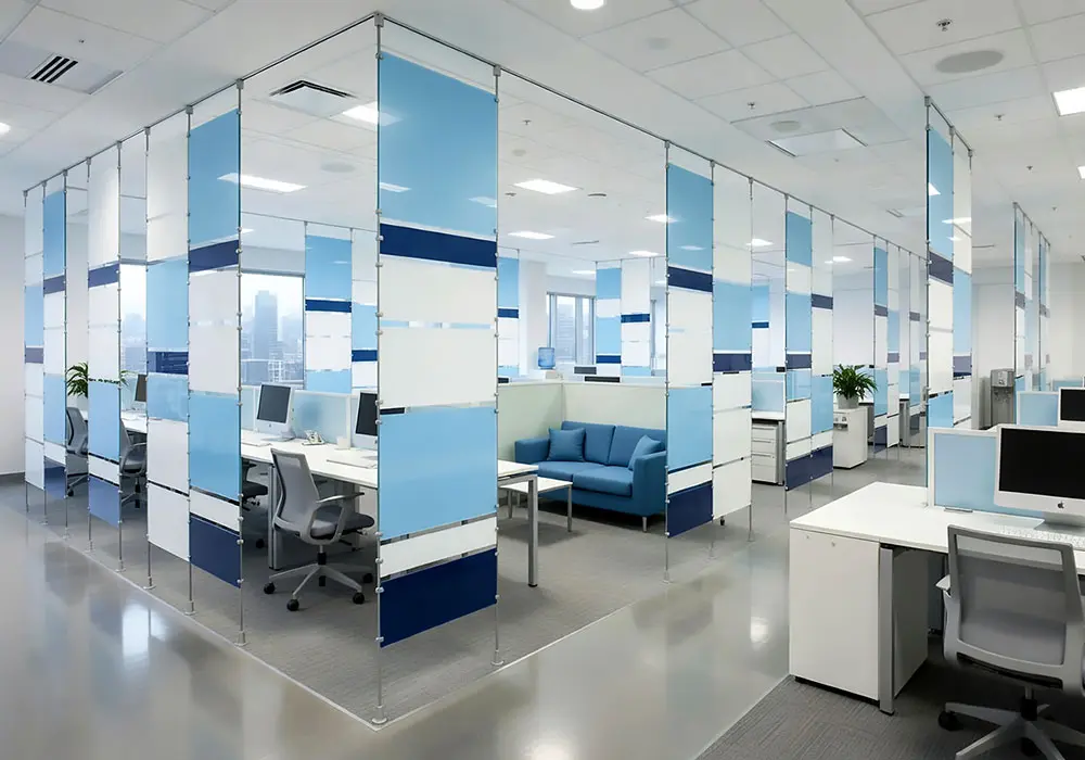 R6022 — Rod Suspended Acrylic Resin Partition Panels for Office Space | Design Concept