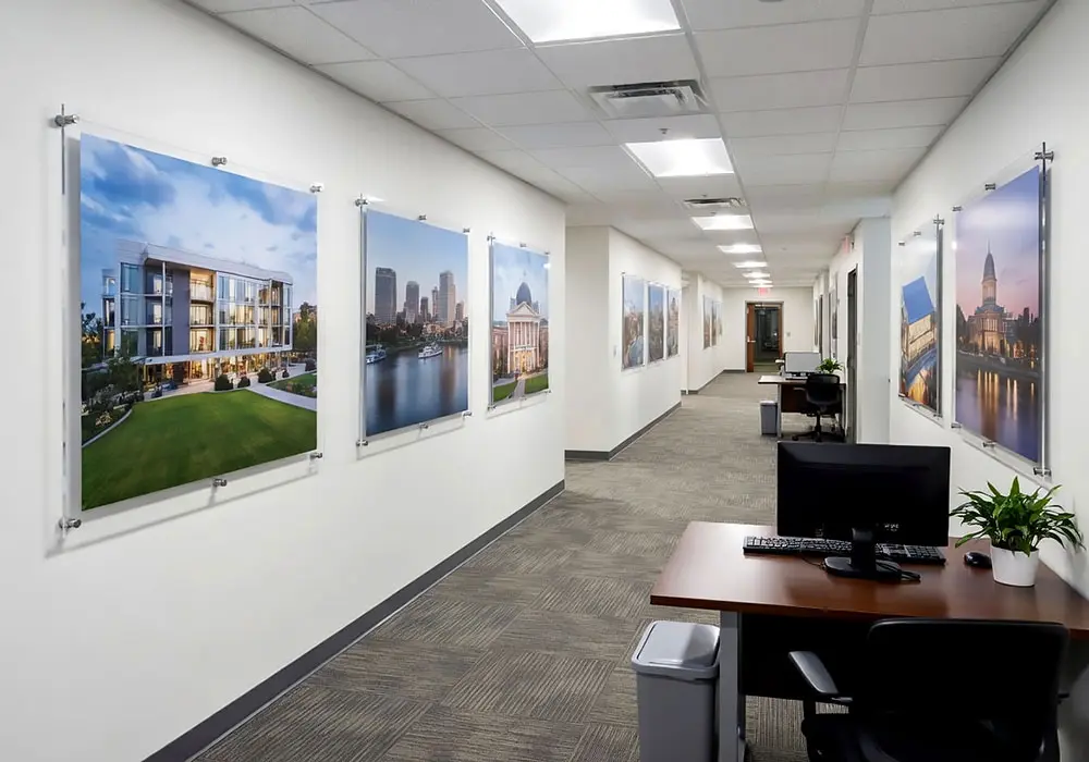 W2532 — Large Architectural Photos Showcased with Wall Mounted Stand-off Acrylic Frames