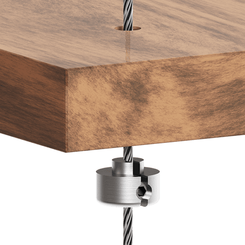 Standard Support for 3mm Cable System Shelf Applications — Support for Drilled Wood Shelf | Nova Display Systems