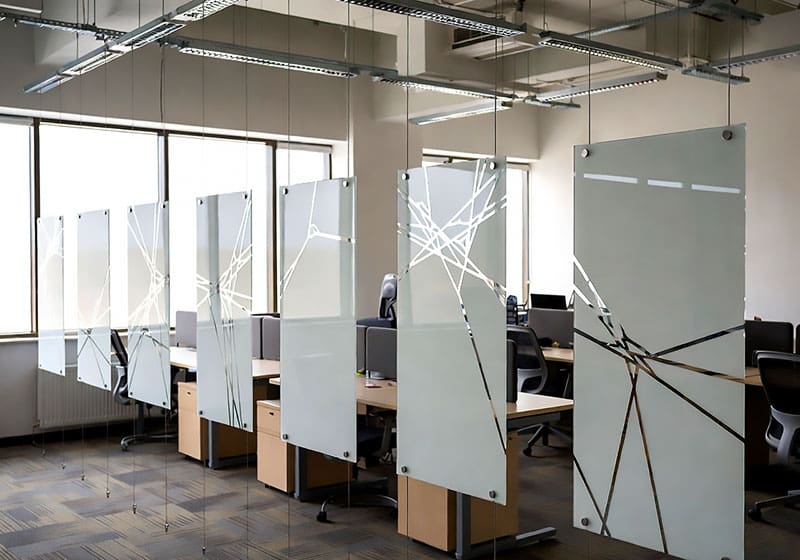 DC1808 — Office Partition Design Concept | Decorative Acrylic Resin Screens with Cable Hanging System