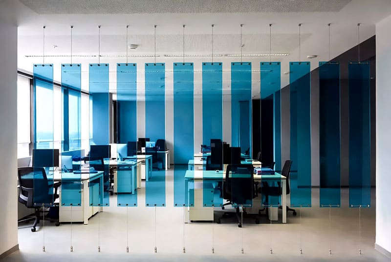DC1809 — Office Partition Design Concept | Decorative Acrylic Paneling with Cable/Rod Hanging System