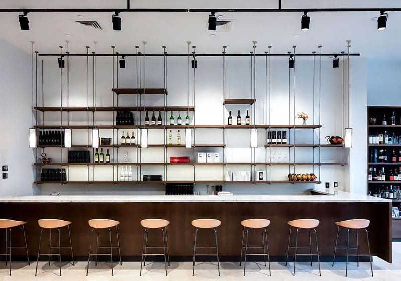 DC1617 — Product Showcase Display Concept | Rod Suspended Shelves for Bars and Restaurants