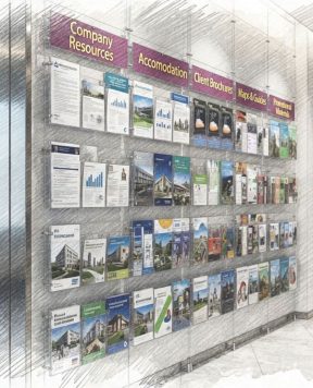 DR2100 — Acrylic Literature Display Suspended with Cable Hanging System | Design Concept